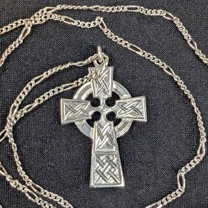 Sterling Celtic Cross Pendant & Figaro Chain Necklace - Daily 925 Silver